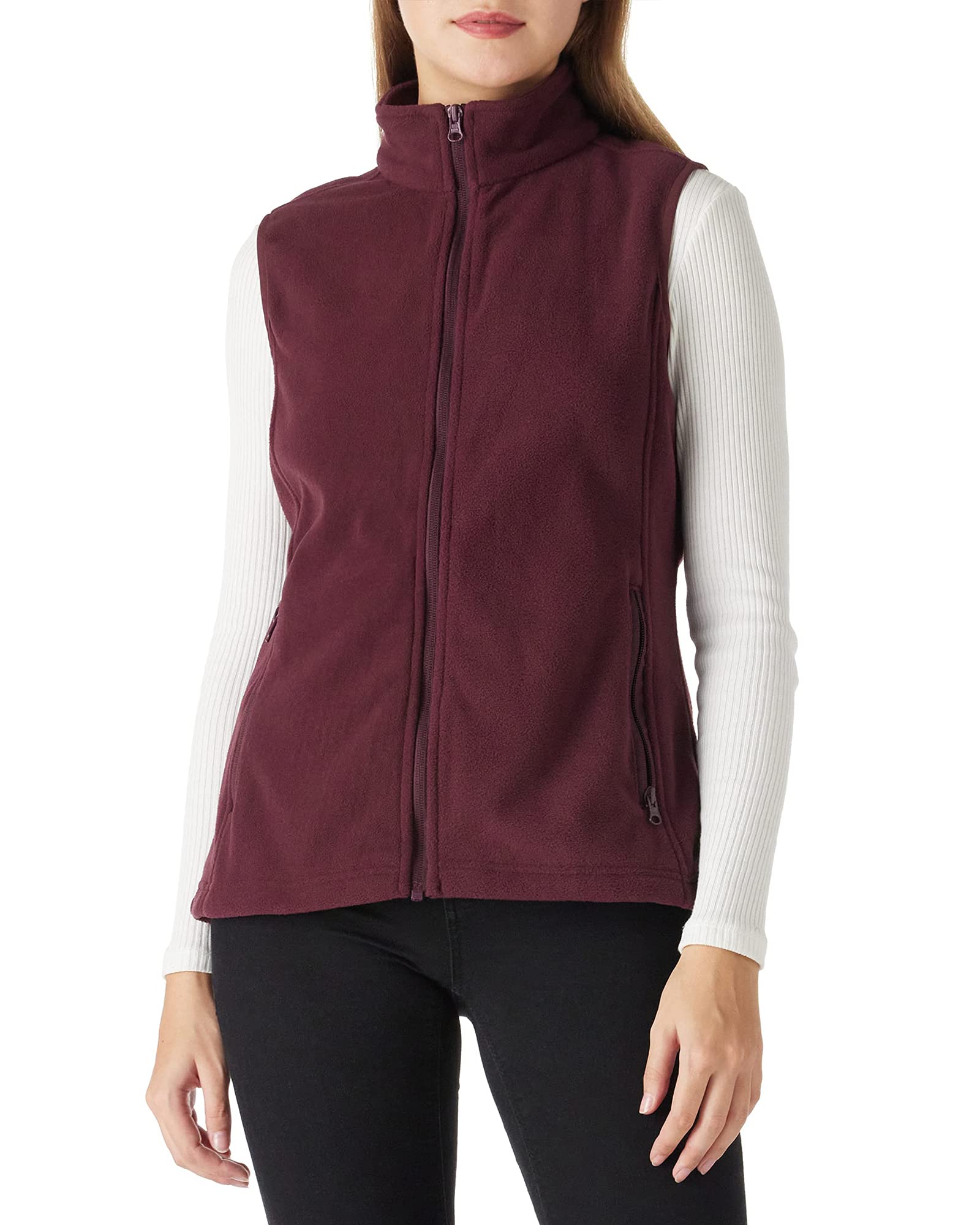 Outdoor Ventures Women's Polar Fleece Zip Vest Outerwear with Pockets,Warm Sleev