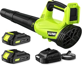 WOLFMEN Leaf Blower, Electric Leaf Blower Cordless with 2 Batteries and Charger, 2 Speed Mode, Lightweight Cordless Leaf Blowers for Lawn Care, Blowing Leaves, Patio Cleaning and Dust, Light Green