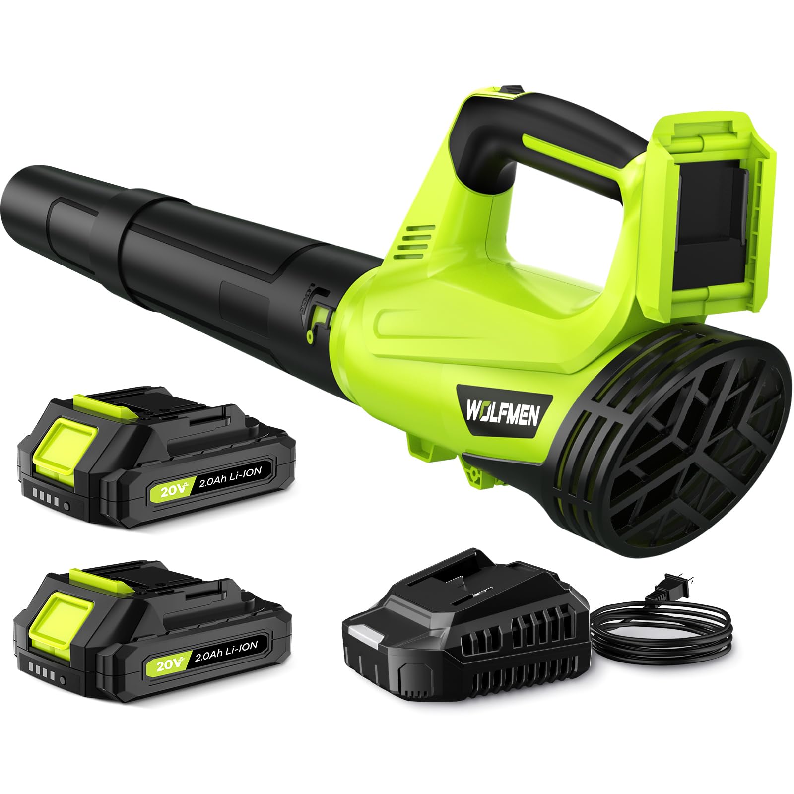 WOLFMEN Leaf Blower, Electric Leaf Blower Cordless with 2 Batteries and Charger,