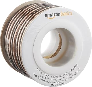 Amazon Basics 16-Gauge Speaker Wire Cable, Polarity Marked, 50 feet, Transparent