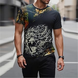 Herren-T-Shirt, geometrischer Druck, Rundhalsausschnitt, kurzärmelig, lässig, Streetwear, modisches T-Shirt, tägliches Outfit