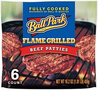 Ball Park, Frozen Beef Patties, Fully Cooked, Flame Grilled, 1.01 lb, 6 Count