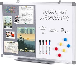 SWANCROWN Bulletin Board White Board Combo, 24 x 18 in, Aluminum Frame | 2 in 1, Wall Hanging, Horizontal & Vertical, Vision Board, Home Office and Dorm, Organization Planning & Reminder Tracking