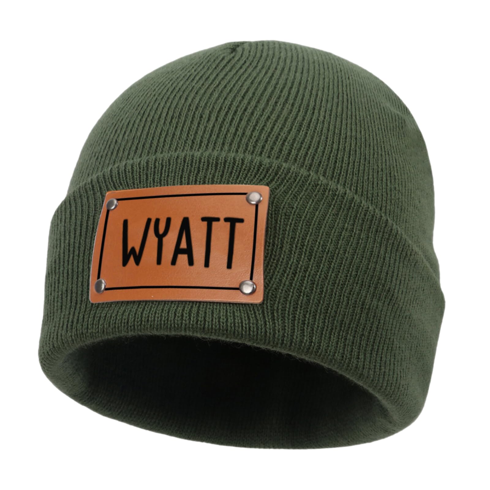 Lanleay Custom Toddler Baby Beanies, Mama Mini Matching Hats, Leather Patch Knit