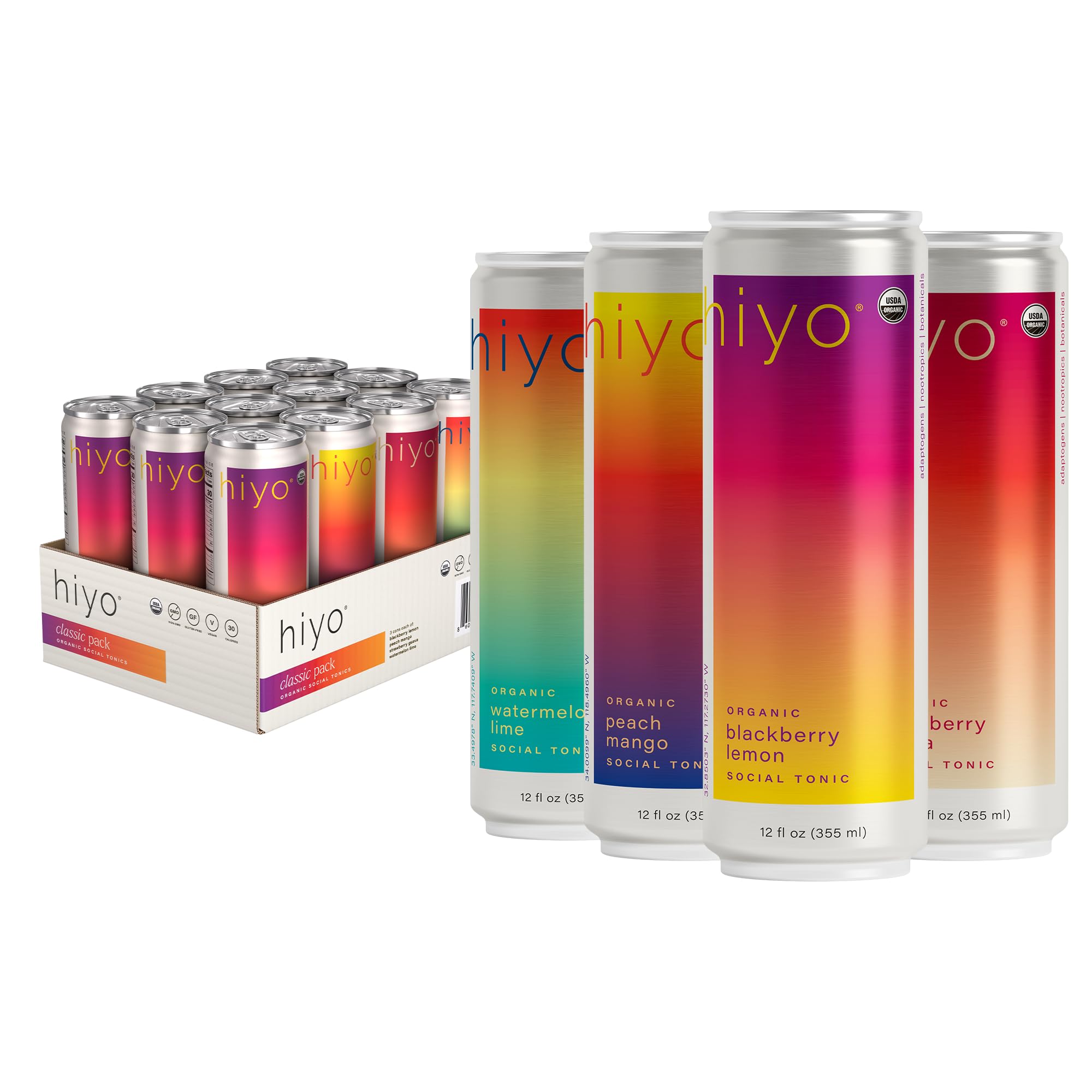Hiyo Non-Alc Functional Seltzer, Adaptogens & Nootropics, 12 fl oz, 12pk | Class