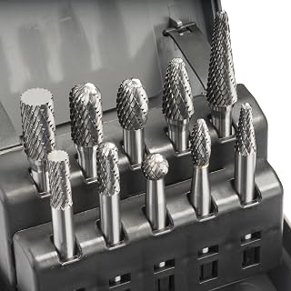 LU&MN Tungsten Carbide Burr Set, 1/4" Shank, 10 Pcs | Industrial-Grade, Double Cut Rotary Burr, Deburring, Chamfering, Engraving, Polishing, Metal & Wood