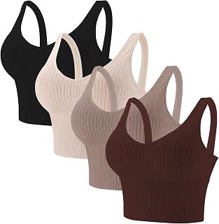 Eleplus 4 Pieces Comfy Cami Bras Womens Tank Crop Tops Built in Bra Pack