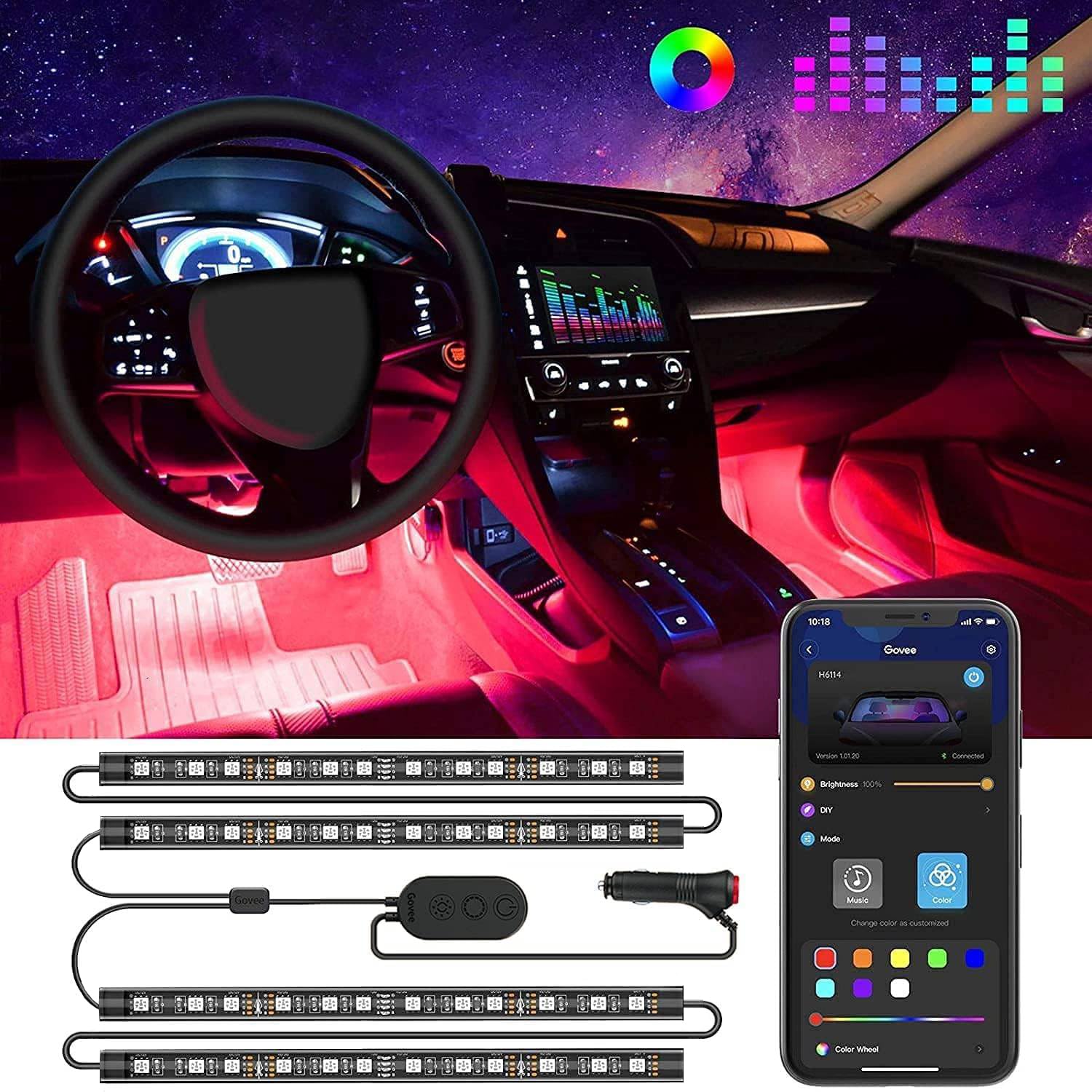 Govee Car LED Lights, RGB Smart Car Interior Lights, App Control | DIY Mode and 
