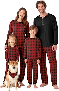 Ekouaer Pijamas familiares de Navidad a juego para mujer y hombre, pijamas de manga larga para dormir y descansar