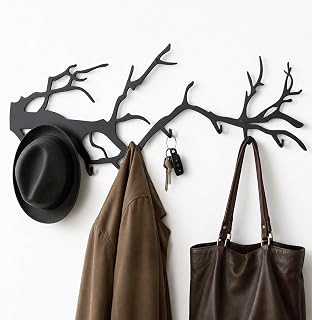 Wall Coat Rack 8 Hooks 30lbs Metal Black Tree Design