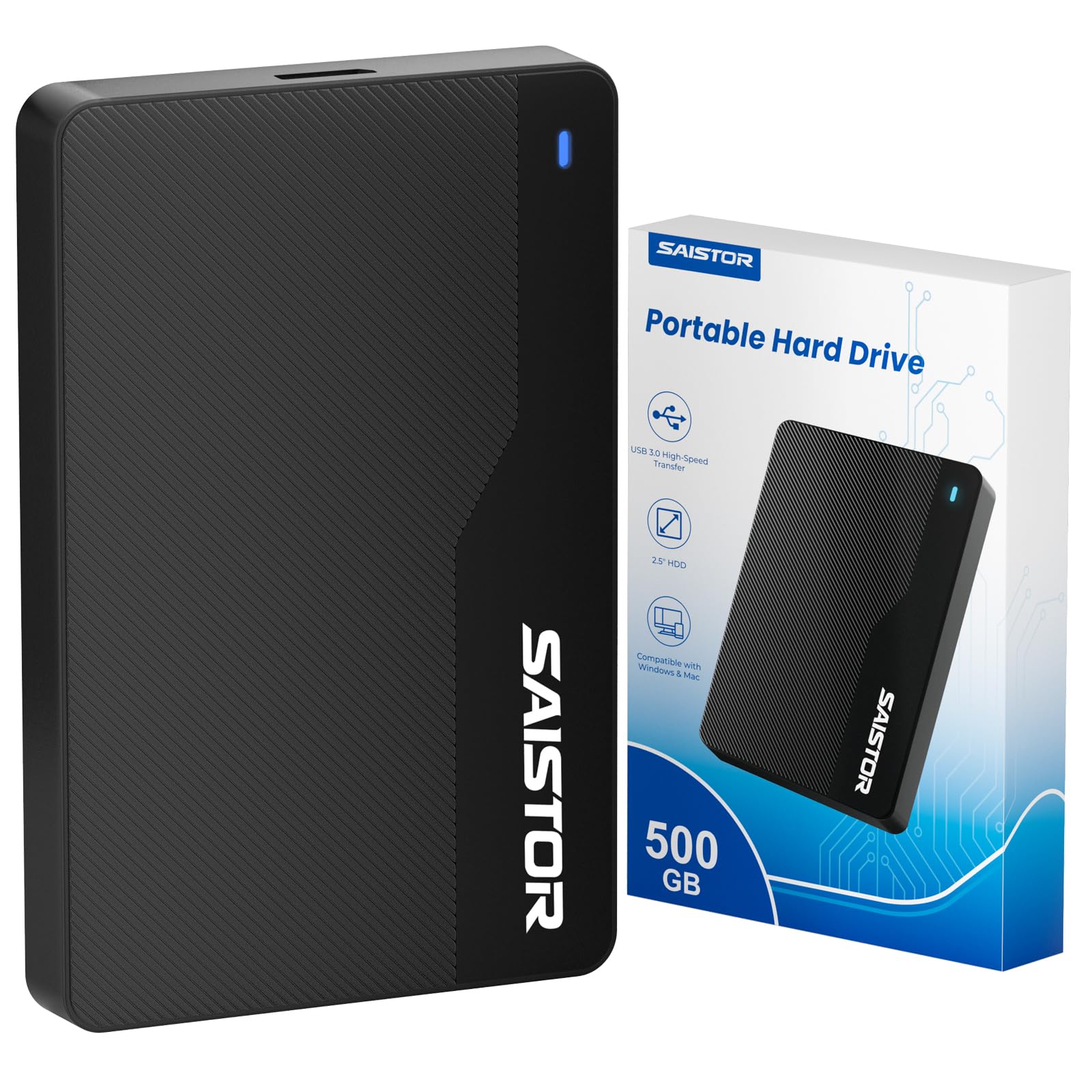 SAISTOR Portable External Hard Drive 500GB HDD USB 3.0 Storage Expansion | Compa
