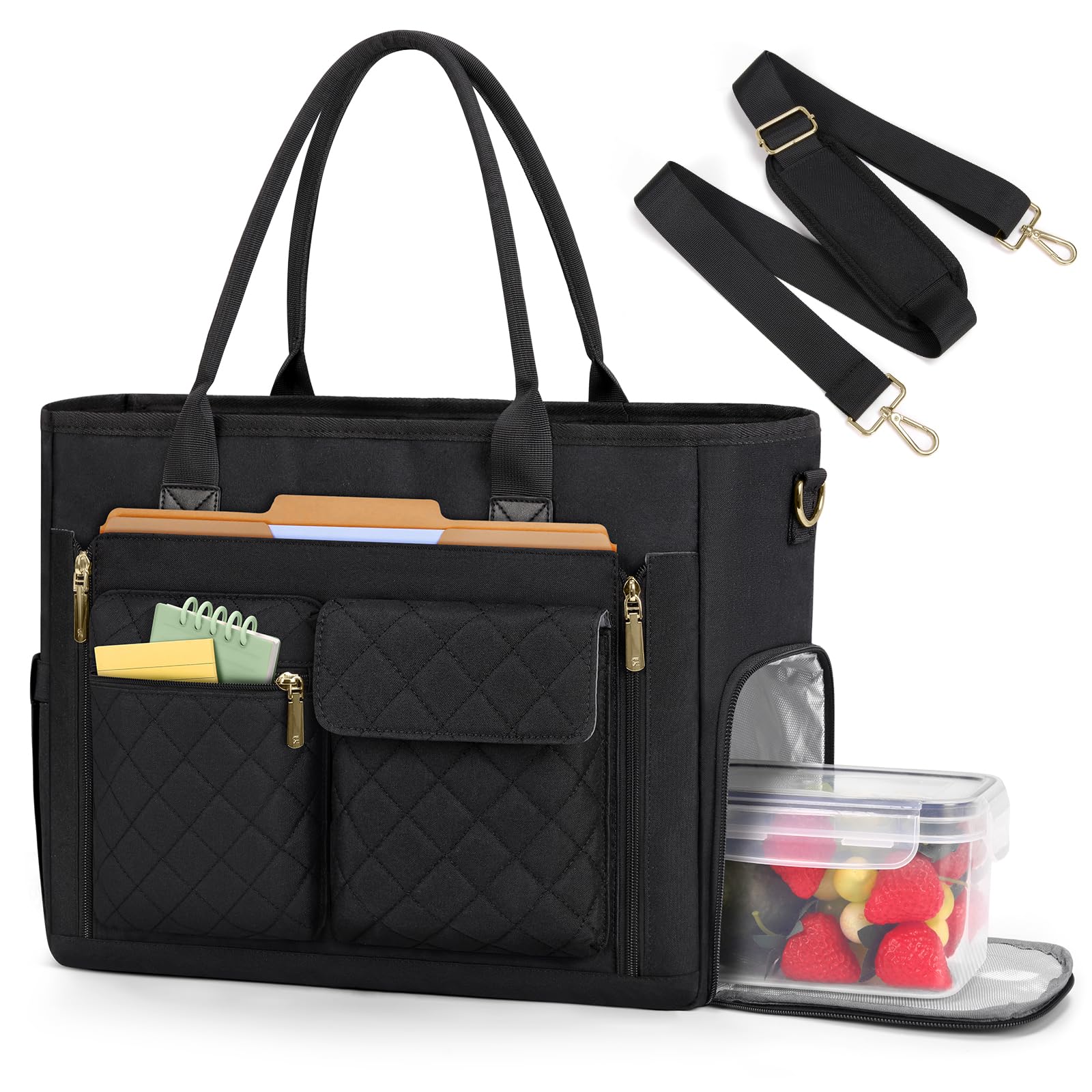 RAINSMORE Teacher Tote Bag with Lunch Compartment Laptop Work Bag for Women