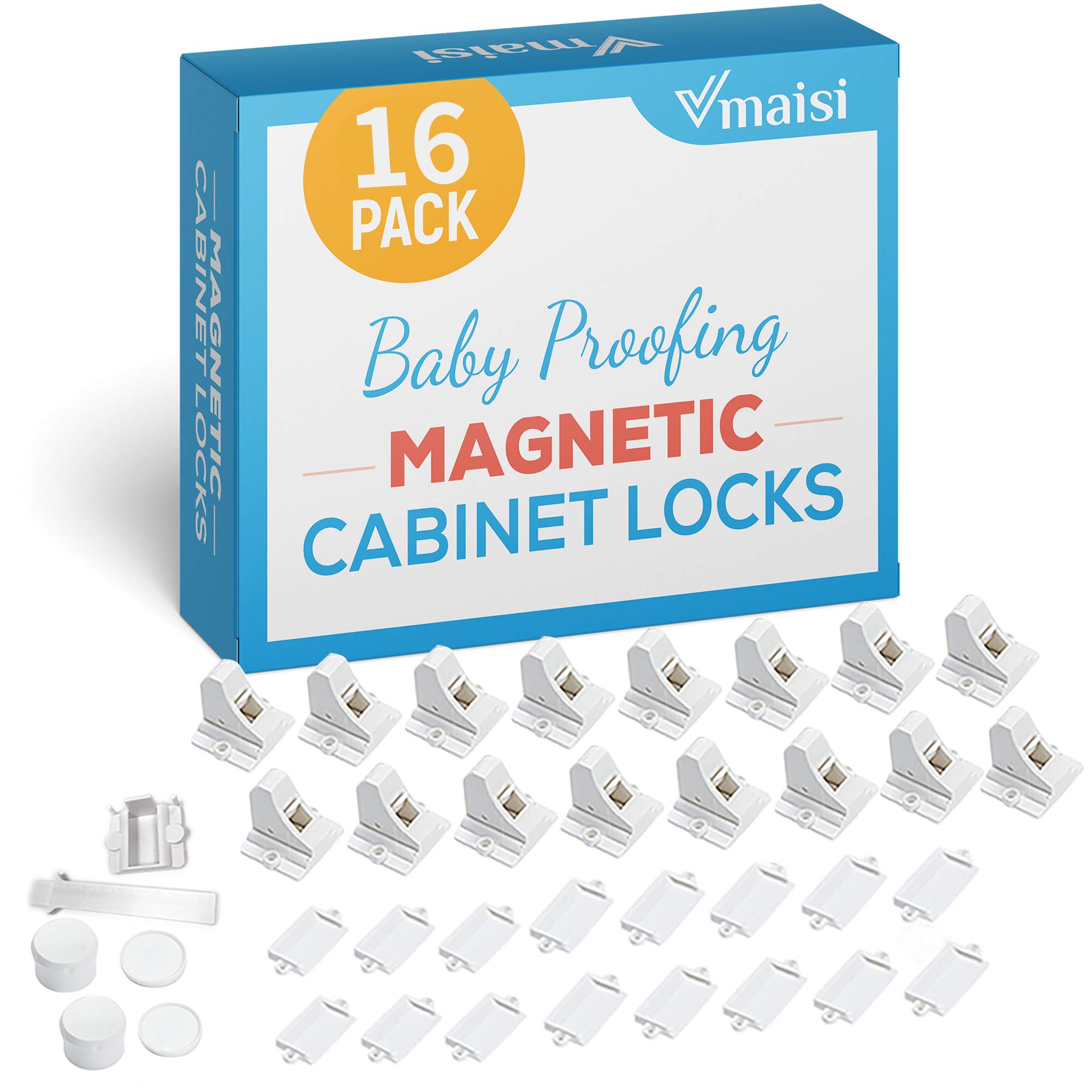 Vmaisi Child Safety Magnetic Cabinet Locks Baby Proofing 16 Locks & 2 Keys | Chi