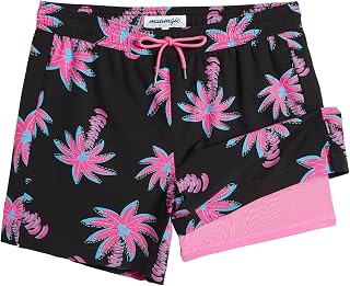 maamgic Men's 5.5 Inches Swim Trunks with Compression Lining Quick Dry Beach Shorts with Zipper Pockets