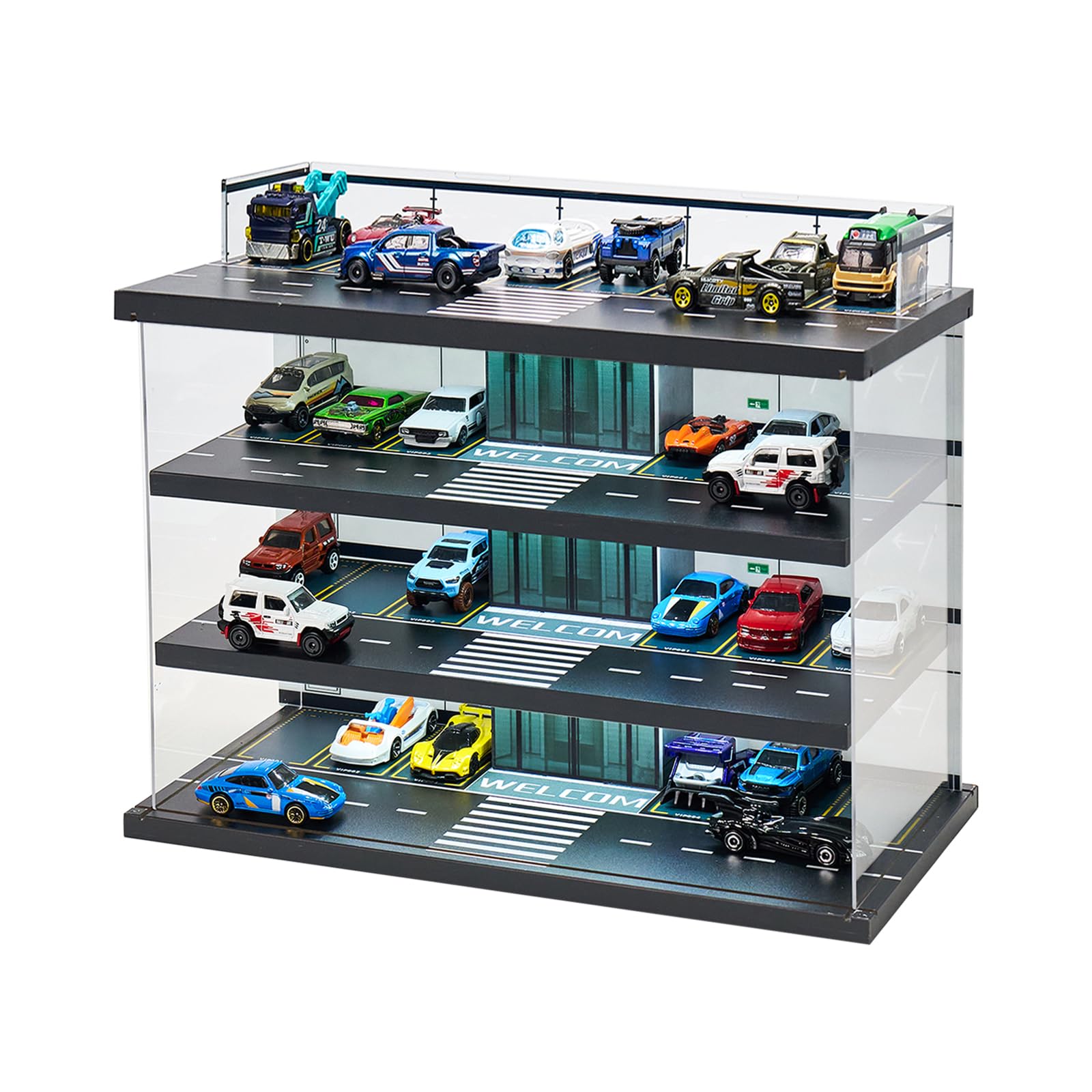 Display Case for Hot Wheels & Matchbox Cars with LED Light, Toy Car Garage | Woo