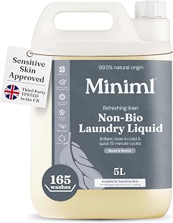 Miniml Eco Laundry Liquid Washing Detergent 5L Refill – Fresh Linen | Natural Non Bio – Clothes and Fabric Softener – Machine or Delicate Hand Cleaning – 100% Vegan & Cruelty Free – 165 Washes