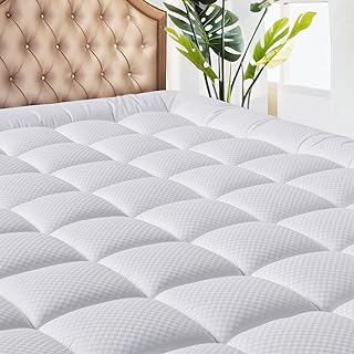 MATBEBY Queen Size Mattress Pad - Cooling Breathable Mattress Topper, Quilted Fitted Mattress Protector, Pillow Top Mattress Cover with 8-21" Deep Pocket, Soft, Machine Washable, White, 60x80 Inches