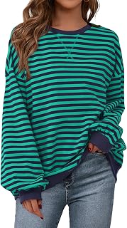 PRETTYGARDEN Womens Striped Oversized Sweatshirt Lightweight Fall Clothes