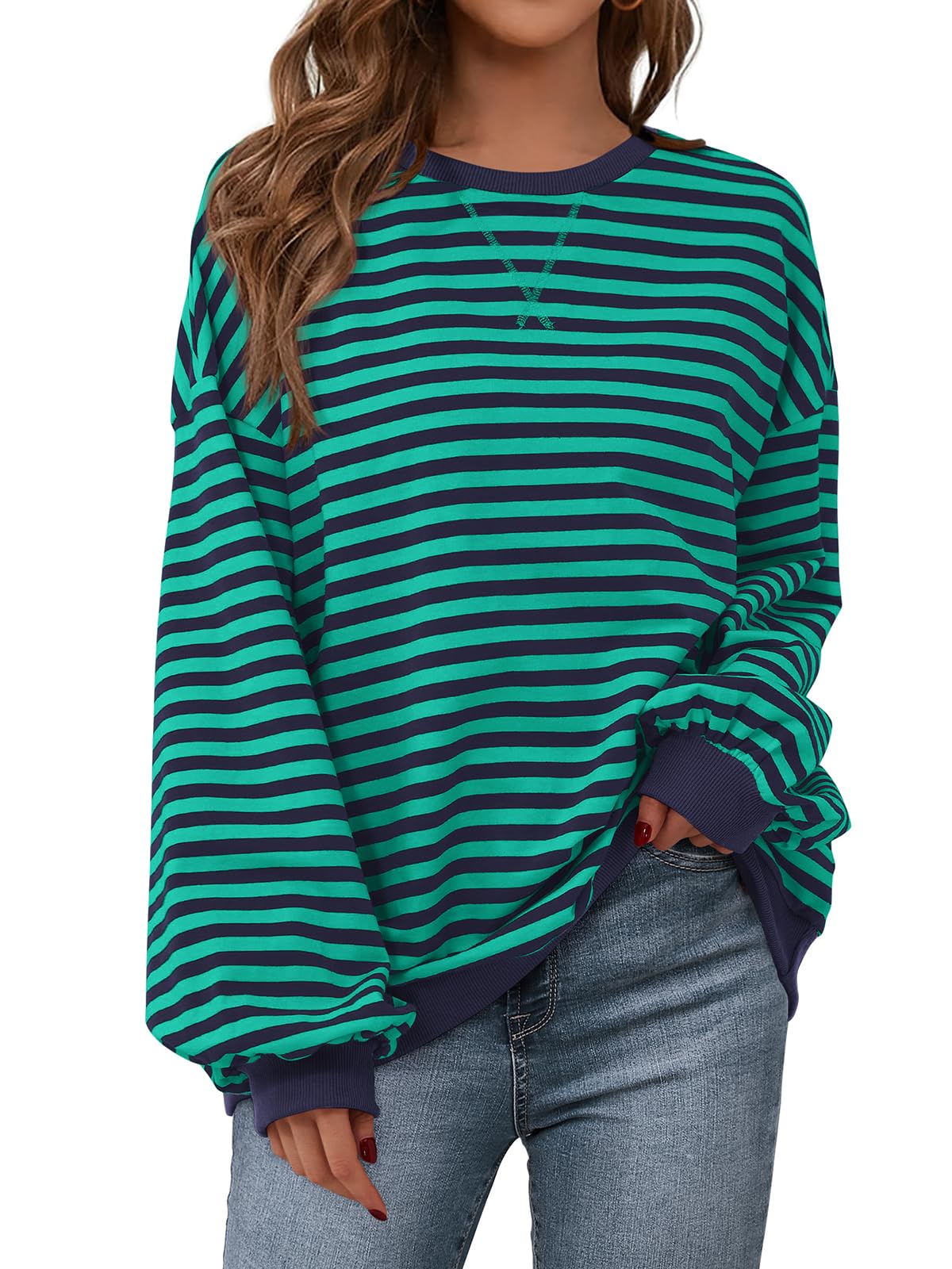 PRETTYGARDEN Womens Striped Oversized Sweatshirt Lightweight Fall Clothes