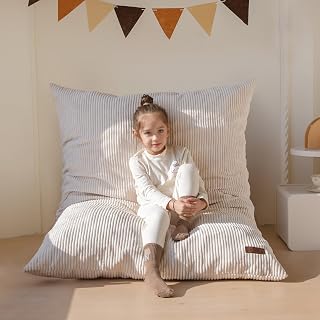MAXYOYO 3 in 1 Kids Bean Bag Chair Bed, Convertible Chair from Bean Bag to Lounger, Child Floor Sofa with High-Density Foam Filling, Floor Couchfor Gaming, Reading, Beige