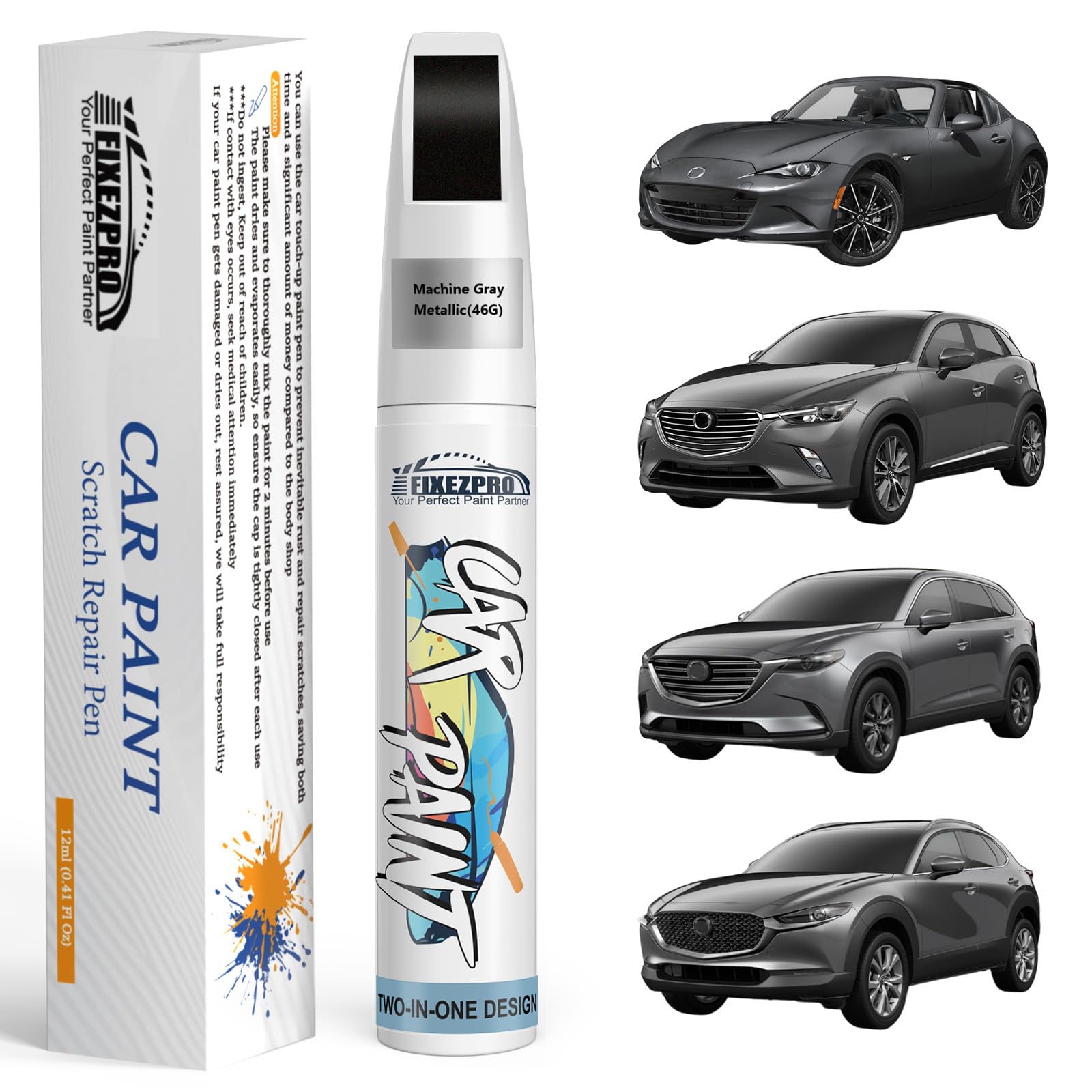FIXEZPRO 46G Machine Gray Metallic Touch Up Paint for Mazda | Car Paint Pen Scra