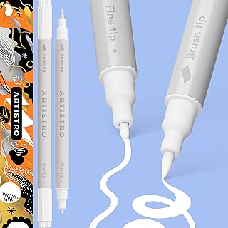 ARTISTRO White Dual-Tip Acrylic Paint Pens - Set of 2 | 1mm Fine & Brush Tips, Multisurface Markers, Perfect for Glass, Rock, Fabric, Wood, Plastic, & More