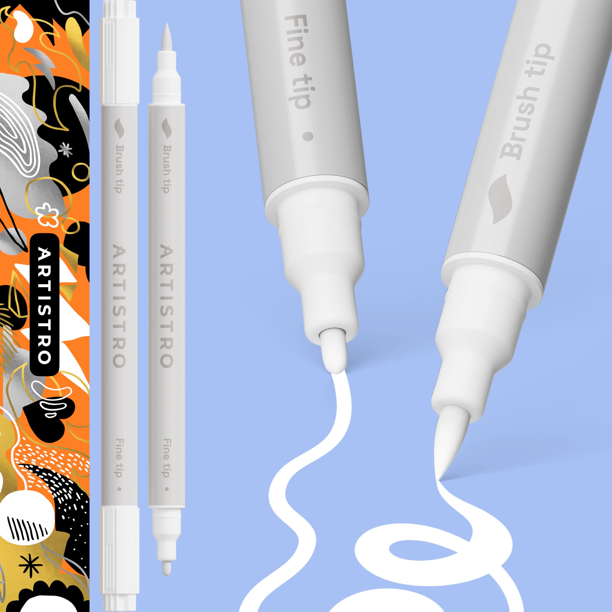 ARTISTRO White Dual-Tip Acrylic Paint Pens - Set of 2 | 1mm Fine & Brush Tips, M