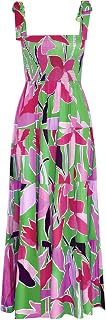 kinstell - Women's Summer Boho Spaghetti Strap Square Neck Ruffle Casual Beach Party Maxi Long Dress