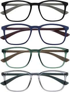 OPULIZE Max RRRR78-1367 - Reading Glasses - 4 Pairs - Large and Rectangular Frame - Classic Shape - Black, Blue, Grey, Matte Green - Men and Women -RRRR78-1367 - +1.00