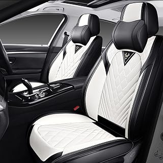 Car Seat Covers Front Seats for GMC Sierra 1500 2000-2026, Waterproof Nappa Leather Car Seat Cover, Full Coverage Car Seat Covers Sets(2 Seats with Headrests/Black White)
