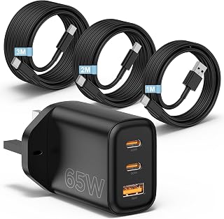 65W USB C Charger for Samsung S26/S25/S24/S23 Ultra,3-Port Surper Fast Charger Samsung Plug UK with Type C Cables 1M+2M+3M,Laptop Charger for MacBook Air/Neo/Pro,for iPad Pro/iPhone 17/16/15