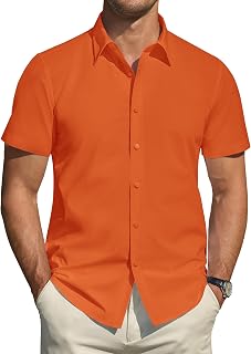 J.VER Men's Short Sleeve Stretch Shirts Stain Resistant Shield Casual Buttoned Formal Shirts Solid Color