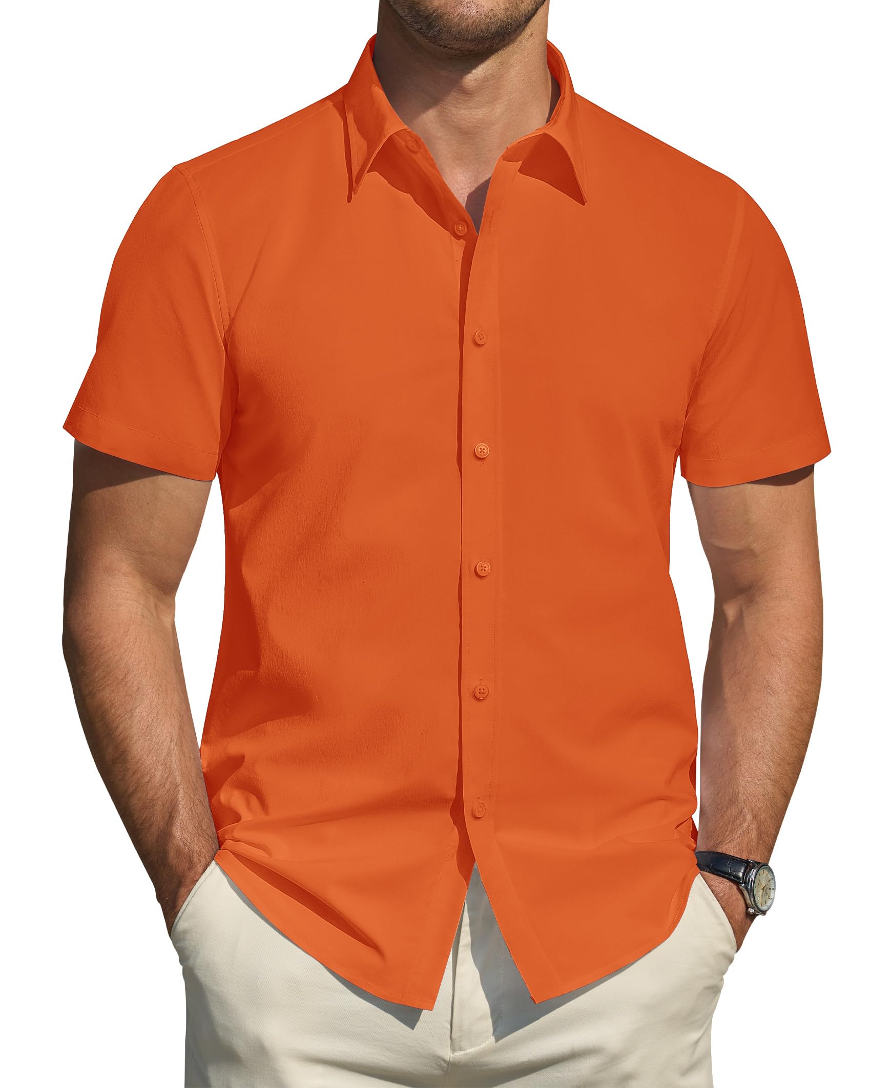 J.VER Men's Short Sleeve Stretch Shirts Stain Resistant Shield Casual Buttoned F