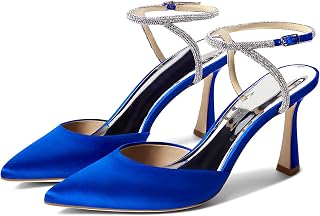 Coutgo Women Rhinestone Heels Kitten High Satin Pumps Pointed Toe Sparkly Sexy Wedding Dress Shoes
