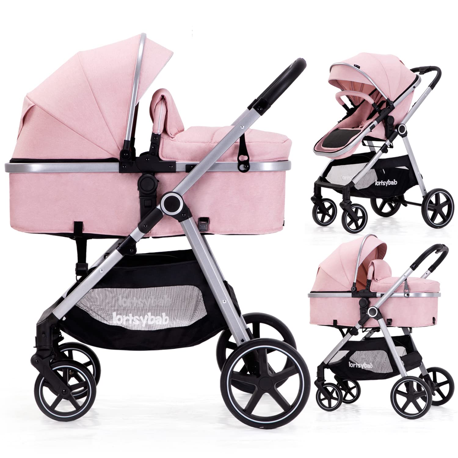 Lortsybab 2-in-1 Baby Stroller - Folding Infant Newborn Pram Stroller with Rever