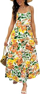 PRETTYGARDEN Women's Summer Dresses 2025 Spaghetti Strap Scoop Neck Floral Maxi Dress Floral Boho Long Sundress with Pockets