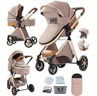 Doraystar 2 in 1 Baby Stroller with Bassinet Mode, Reversible Infant Pram, One-Click Folding, Newborn Travel Stroller, Convertible Toddler Standard Pram Carriage (X2US-Khaki)