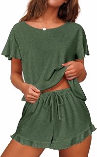 Ekouaer Womens 2 Piece Pajama Set Ruffle Sleeve Soft Short Pajama Set