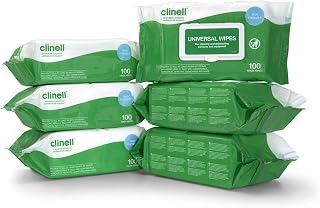 Clinell Universal Cleaning and Disinfectant Wipes for Surfaces (BCW100-1) - 6 Packs of 100 Extra Thick Heavy Duty Wipes - Multi Purpose Wipes, Kills 99.99% of Germs, Effective from 10 Seconds