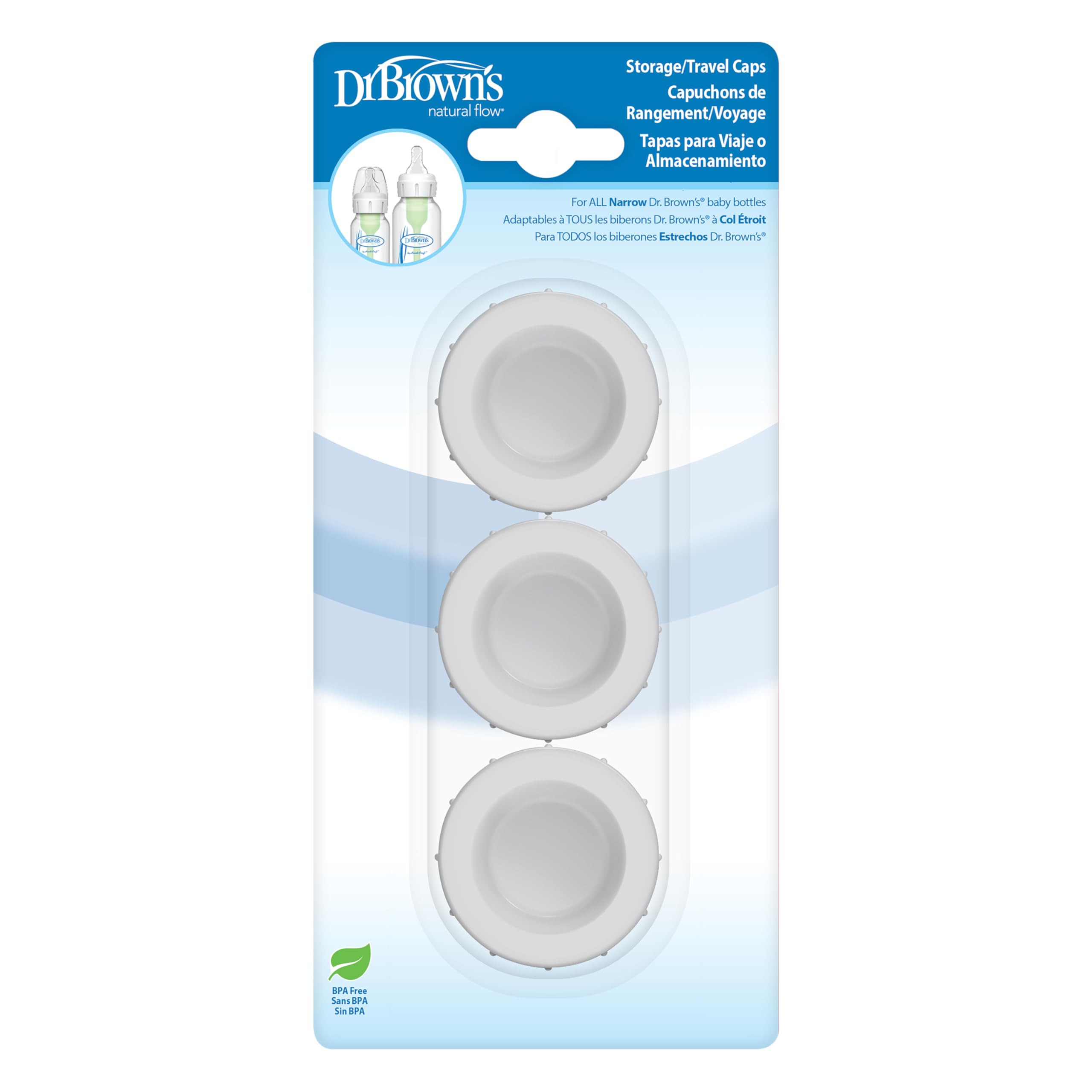 Dr. Brown's Narrow Storage/Travel Caps for Options+ Baby Bottles, 3-Pack | Secur