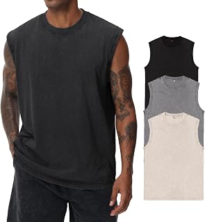 Mens Summer Sleeveless Short Sleeve T-Shirt Fitness Vest Sleeveless Washed Sleeveless T-Shirt Workout Gym Cotton
