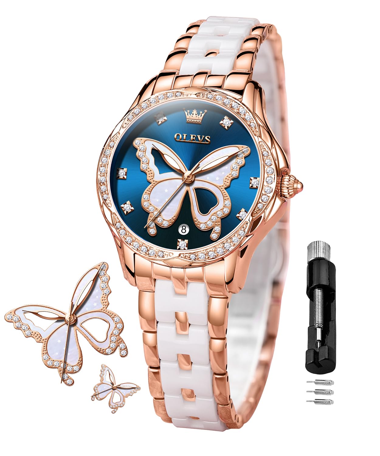 OLEVS Ladies Rose Gold Diamond Elegant Quar Wrist Watch with Stainless Steel and