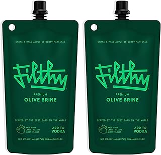 Filthy Olive Brine, Premium Cocktail Mixer - 8 Oz Pouch, 2 Pack | Filtered Olive Brine for Dirty Martinis, Made from Naturally Cured Olives - Non-GMO, Gluten-Free & Vegan