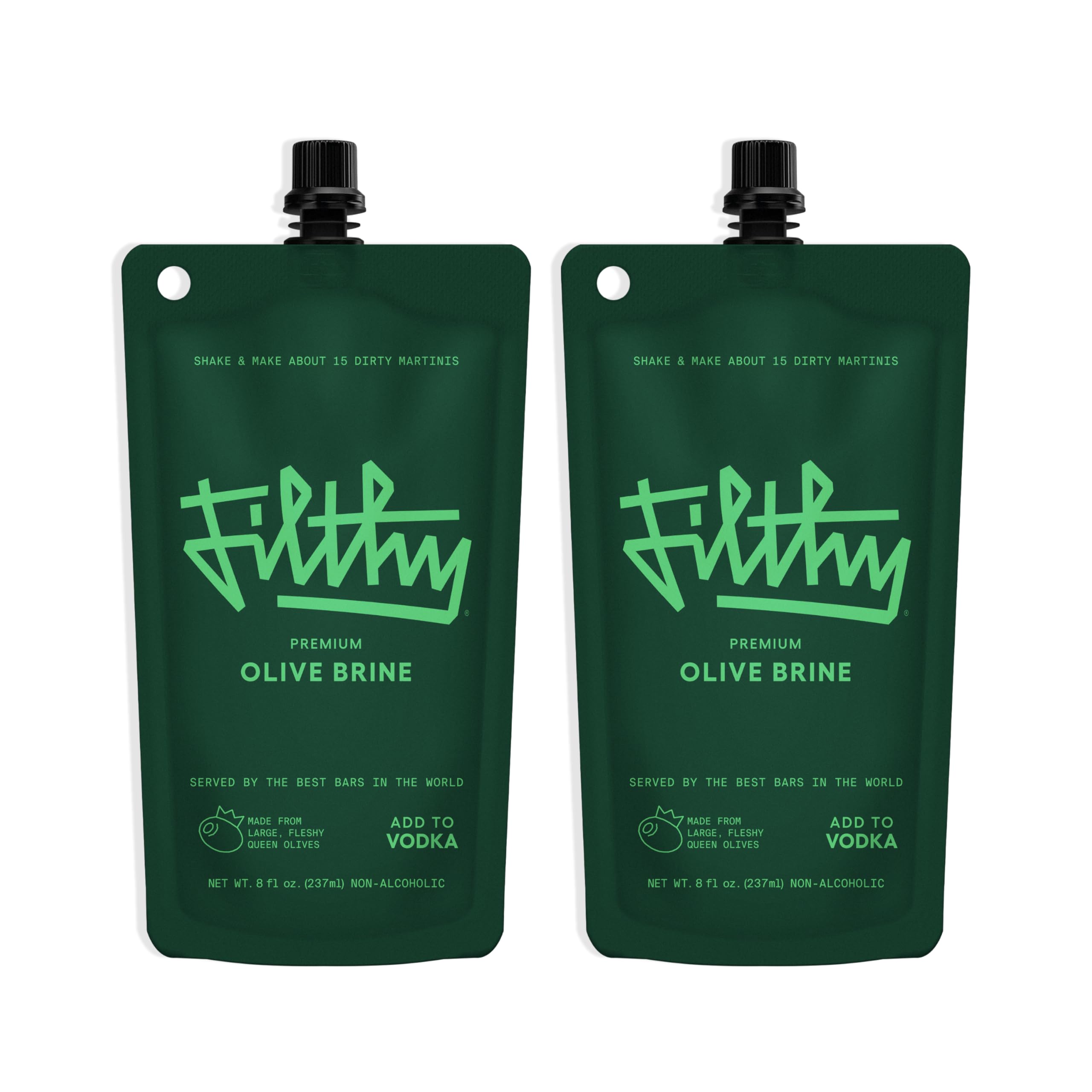 Filthy Olive Brine, Premium Cocktail Mixer - 8 Oz Pouch, 2 Pack | Filtered Olive