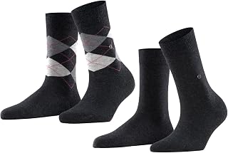 Burlington Women's Everyday Mix 2-Pack Socks Breathable Cotton Reinforced Women's Socks Skin Friendly Durable Plain and with Argyle Business Everyday Multipack 2 Pairs