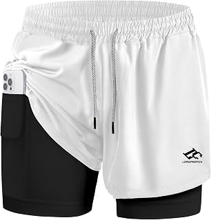Men's 2 in 1 Running Shorts Men's Fitness Shorts Outdoor Marathon Training Shorts with Built-in Pockets