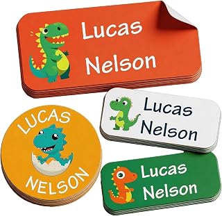 Personalized Daycare Name Labels for Kids, 142 Custom Waterproof Cartoon Tag Stickers for Child Clothes, School Supplies, Camp Bottles, Lunch Boxes(Dinosaur)