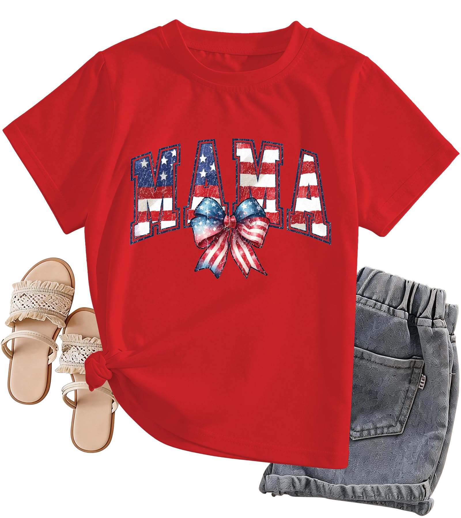 4th of July Tank Tops for Women-Bow Patriotic Tank Top American Flag Shirt Red W