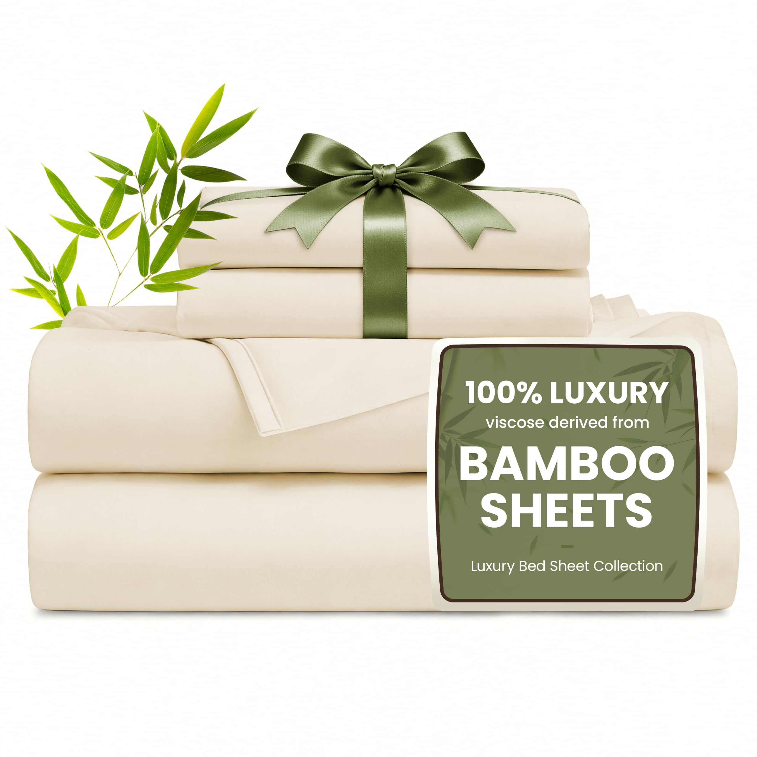 Love's cabin 100% Rayon Derived from Bamboo, Queen Sheets, 4 Pieces, Beige | Coo