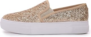 Feversole Women's Fashion Slip-On Trainer Casual Flat Loafers Skater Pumps Shining Trainers Sneakers Shoes